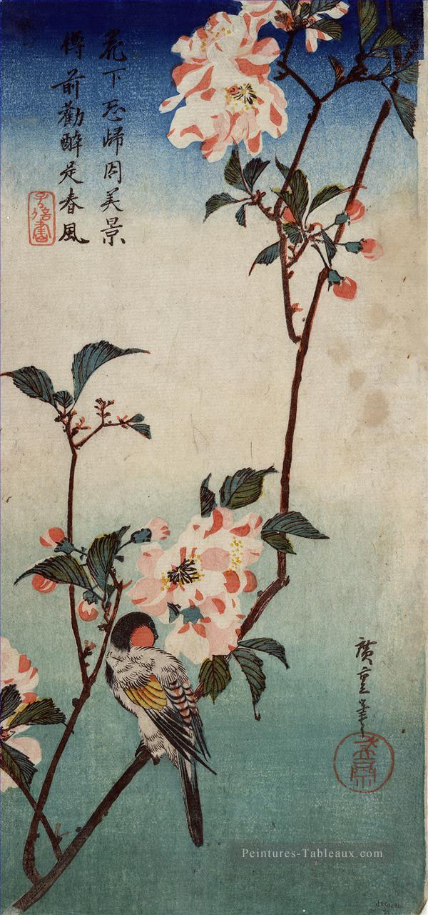 petit oiseau sur une branche de kaidozakura 1838 Utagawa Hiroshige japonais Peintures à l'huile